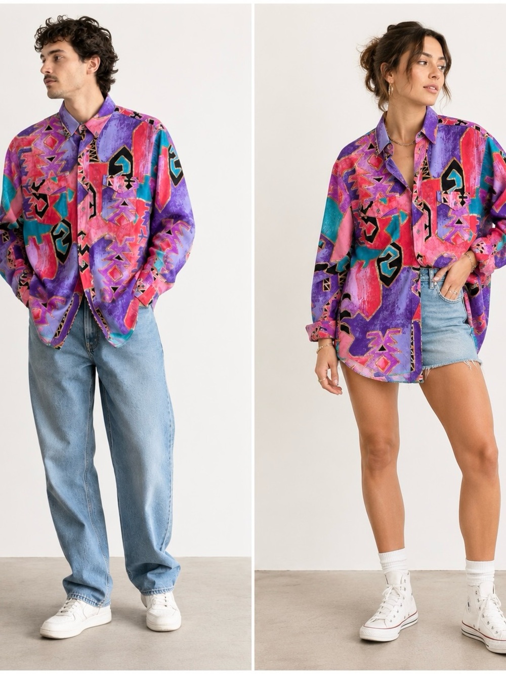 Vintage 90s Wrangler Southwestern Abstract Button Up Shirt USA Made